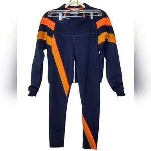 Women's Tack Suit Small Leisure Athletic Active Jacket Leggings Zipper Navy Blue